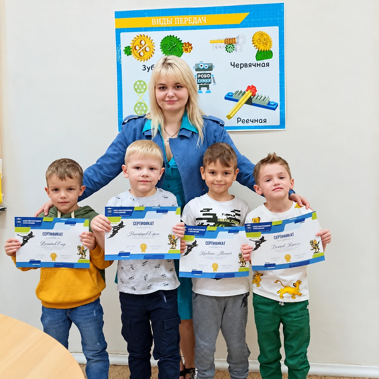 Преподаватель и ученики с сертификатами